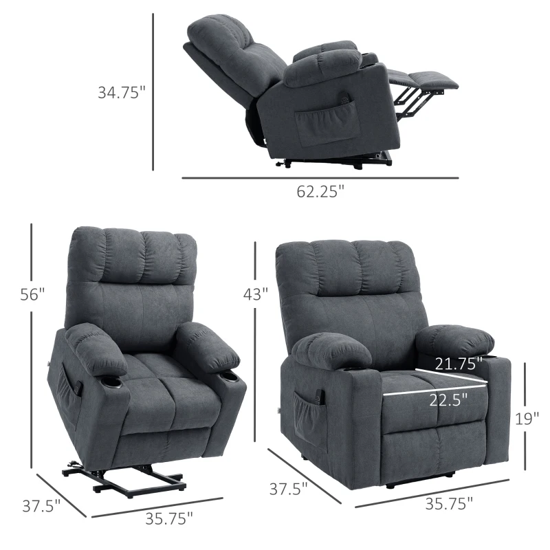 HOMCOM Electric Power Lift Chair Recliners for elderly, Oversized Recliner Chair with Remote Control, Dark Gray