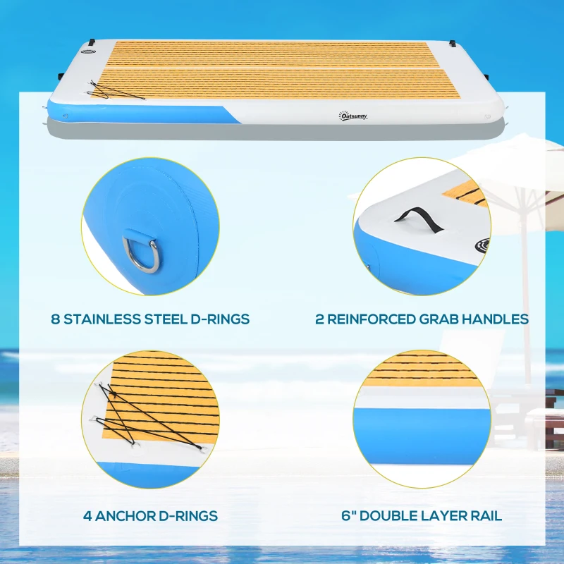 Outsunny 10' x 6' Inflatable Dock with Non-Slip Surface, Pump and Bag Floating Dock for Lake, Beach & Pool Recreation
