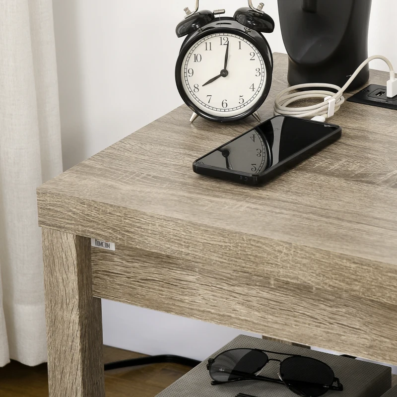 HOMCOM Storage End Table with Charging Station, Small Side Table, End Table USB Ports and Outlets, 17.75"x17.75"x17.75", Gray