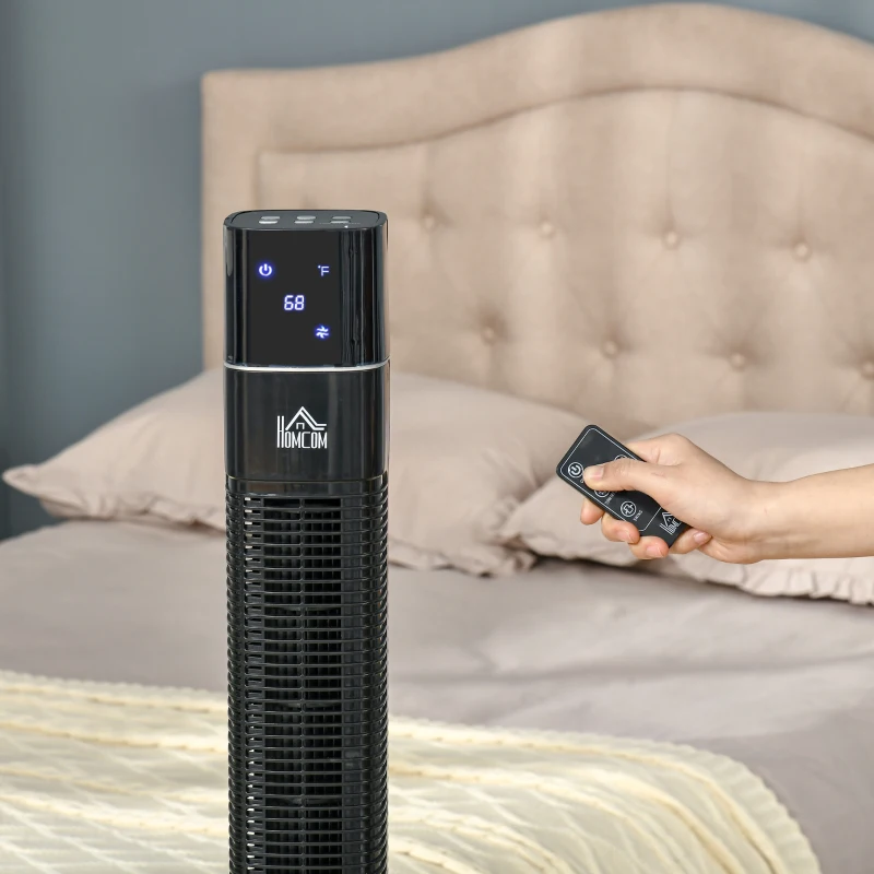 HOMCOM 47.25" Oscillating Tower Fan Cooling for Bedroom with 3 Speeds, Floor Fan with 12h Timer, LED Display, and Remote Control, Black