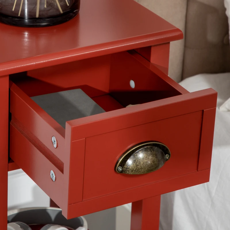 HOMCOM 2-Tier Side Table with Drawer and Shelf, End Table for Living Room and Hallway, Red