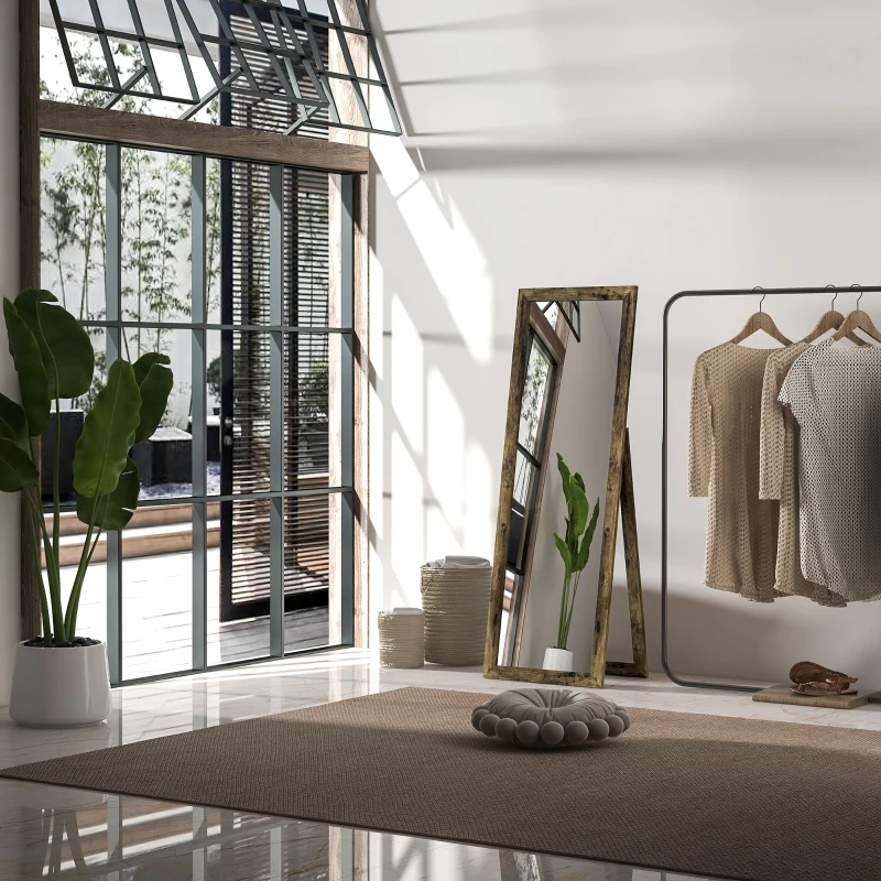 HOMCOM 58" x 20" Floor Standing Mirror, Full Body Mirror for Bedroom, Living Room, Rustic Brown