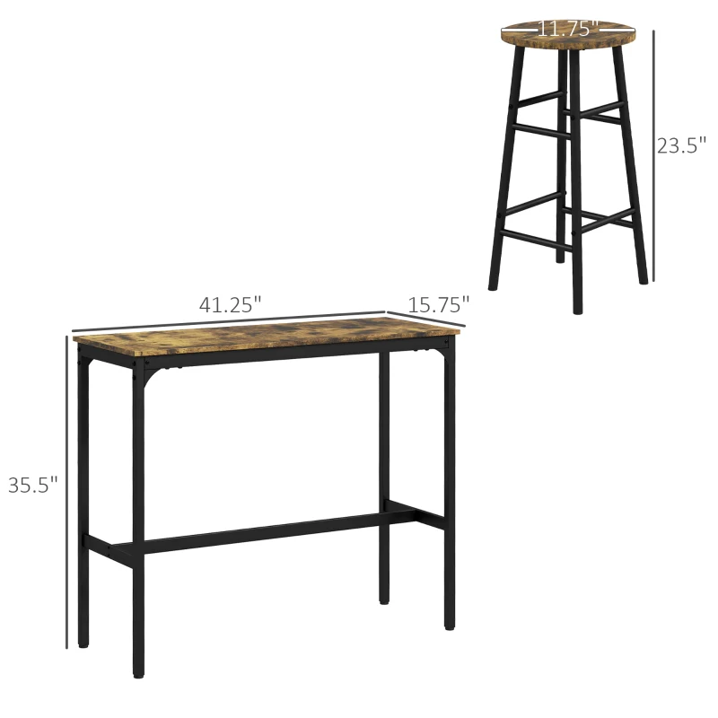 HOMCOM Industrial Bar Height Bar Table and Chairs, Kitchen Table and Chairs Set for 4, 5-Piece Breakfast Table Set