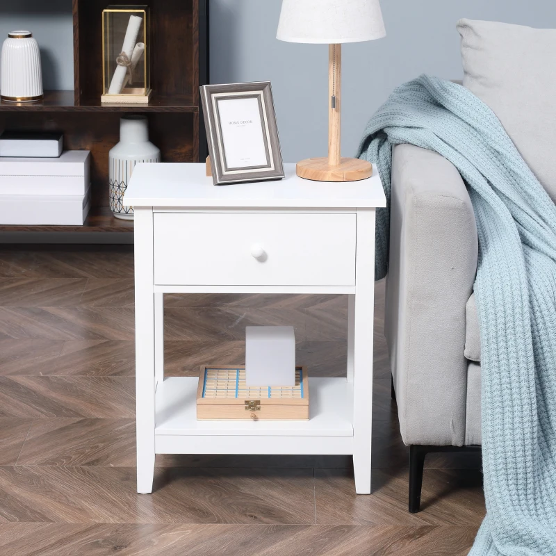 HOMCOM End Table, 2-tier Side Table with Drawer and Storage Shelf, Modern Side Table for Living Room, White