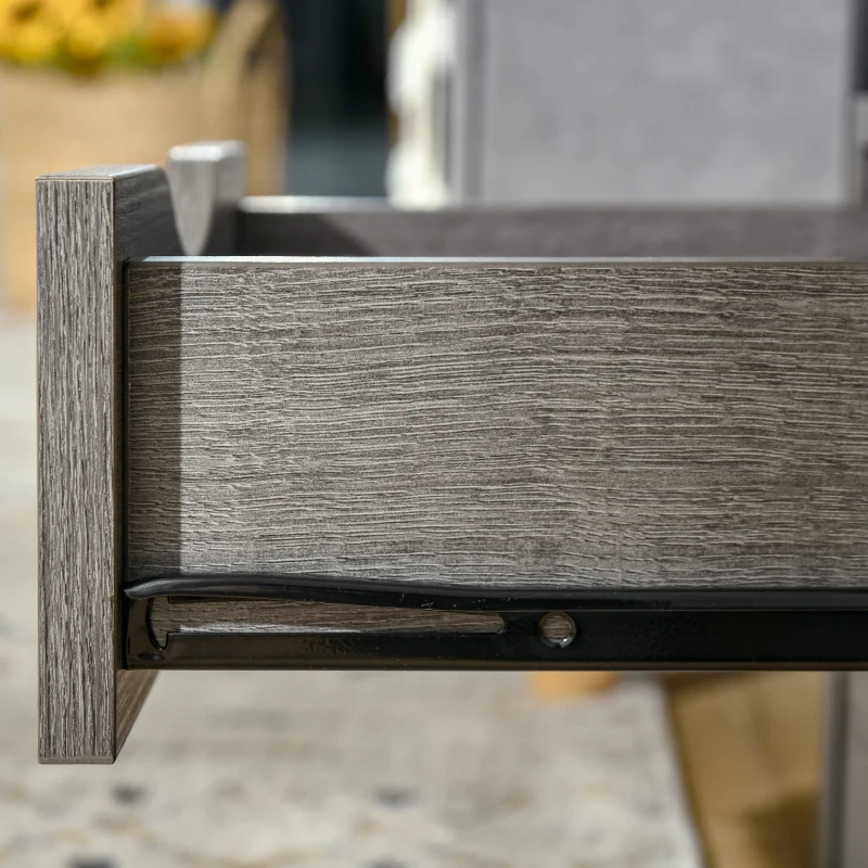 HOMCOM Industrial End Table with 2 Drawers and Open Shelf, Side Table for Living Room, Gray