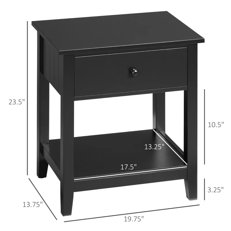 HOMCOM End Table, 2-tier Side Table with Drawer and Storage Shelf, Modern Sofa Side Table for Living Room, Black