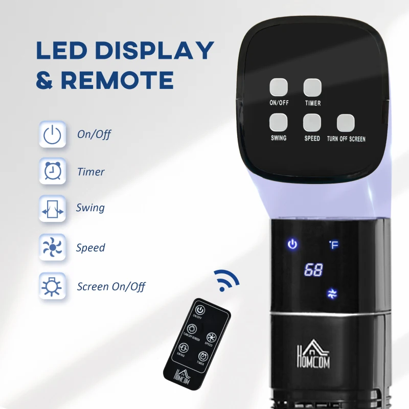 HOMCOM 47.25" Oscillating Tower Fan Cooling for Bedroom with 3 Speeds, Floor Fan with 12h Timer, LED Display, and Remote Control, Black