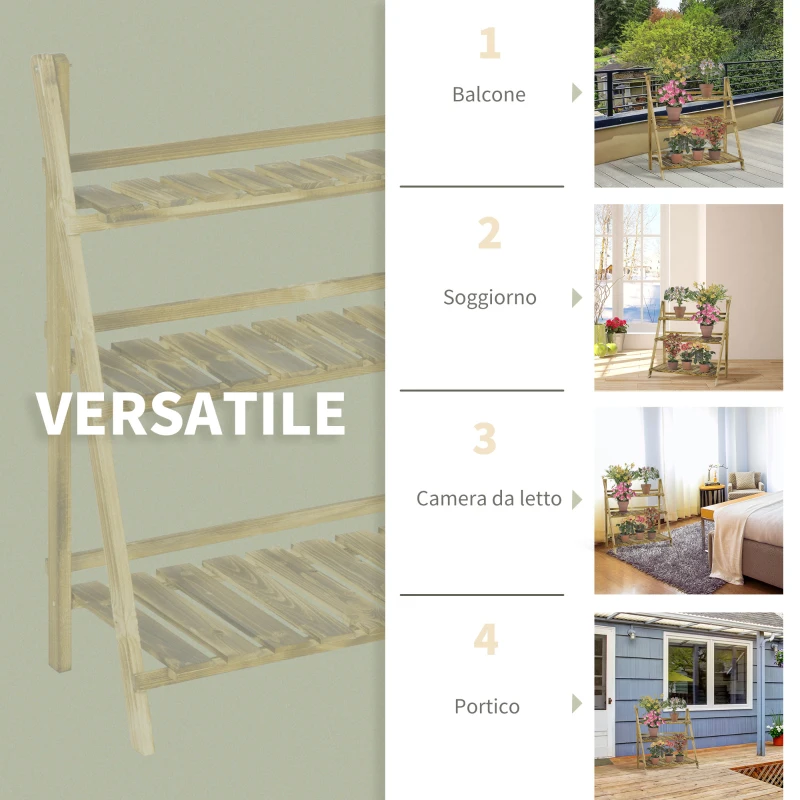 Outsunny Outdoor Plant Stand, Foldable Flower Stand 3-Tier Wooden Plant Shelf for Garden Indoor Outdoor, 32" x 14" x 37"