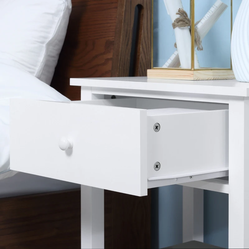 HOMCOM End Table, 2-tier Side Table with Drawer and Storage Shelf, Modern Side Table for Living Room, White