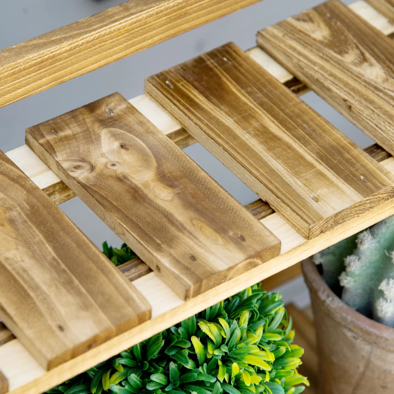 Outsunny Outdoor Plant Stand, Foldable Flower Stand 3-Tier Wooden Plant Shelf for Garden Indoor Outdoor, 32" x 14" x 37"