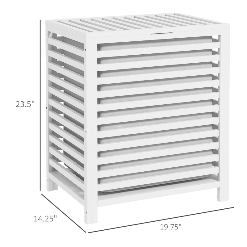 HOMCOM 55 L Bamboo Laundry Basket with Lid, Cloth Hamper with Removable Liner Bag, 19.75 x 14.25 x 23.5 Inches, White