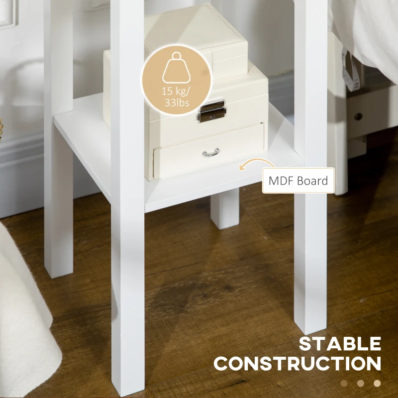 HOMCOM 2-Tier Side Table with Drawer and Shelf, End Table for Living Room and Hallway, White