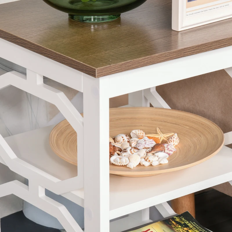 HOMCOM Modern End Table, Accent Side Table with 2 Storage Shelves for Living Room, Bedroom, White
