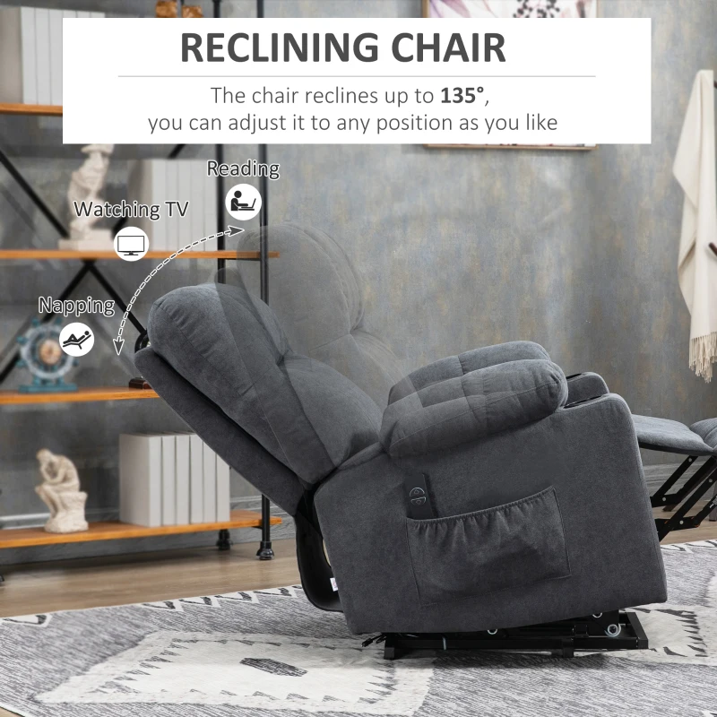 HOMCOM Electric Power Lift Chair Recliners for elderly, Oversized Recliner Chair with Remote Control, Dark Gray
