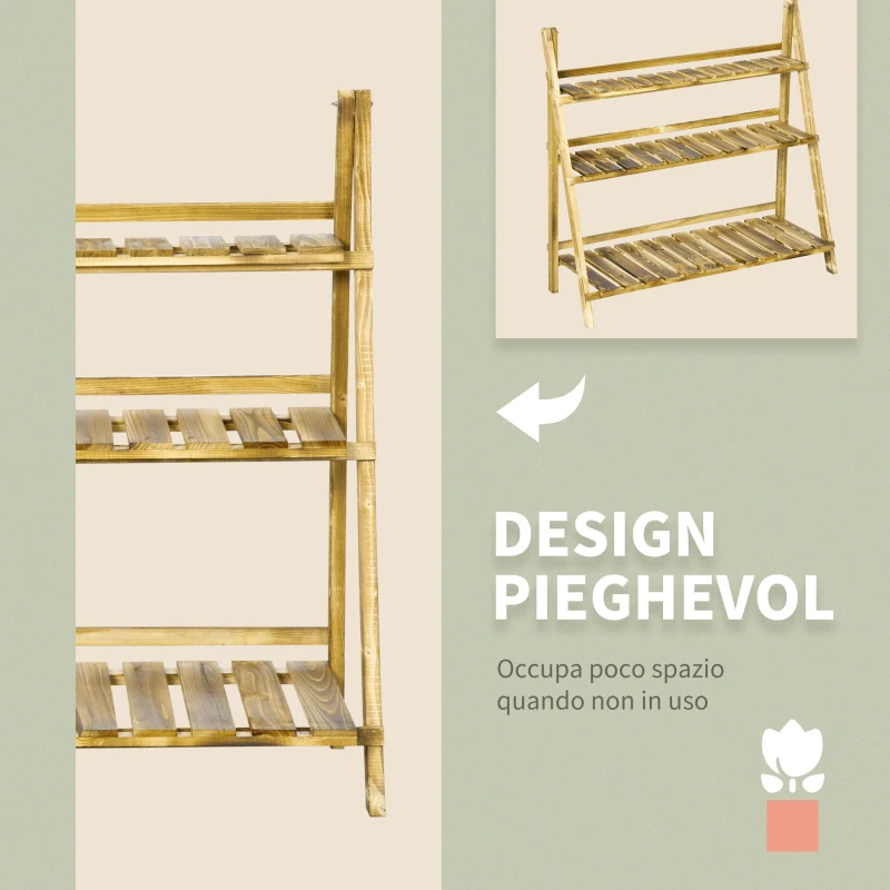 Outsunny Outdoor Plant Stand, Foldable Flower Stand 3-Tier Wooden Plant Shelf for Garden Indoor Outdoor, 32" x 14" x 37"