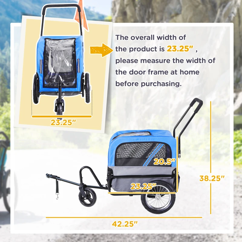 Aosom 2-in-1 Small Dog Bike Trailer and Bike Stroller with Hitch, Bicycle Trailer Sidecar Bike Wagon Cart Carrier Attachment for Travel, Blue(m-3)