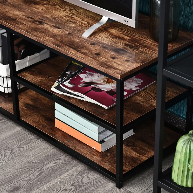 HOMCOM Industrial TV stand for TVs up to 55", TV Cabinet with Storage Shelves Metal Frame, Media Console for Living Room, Rustic Brown