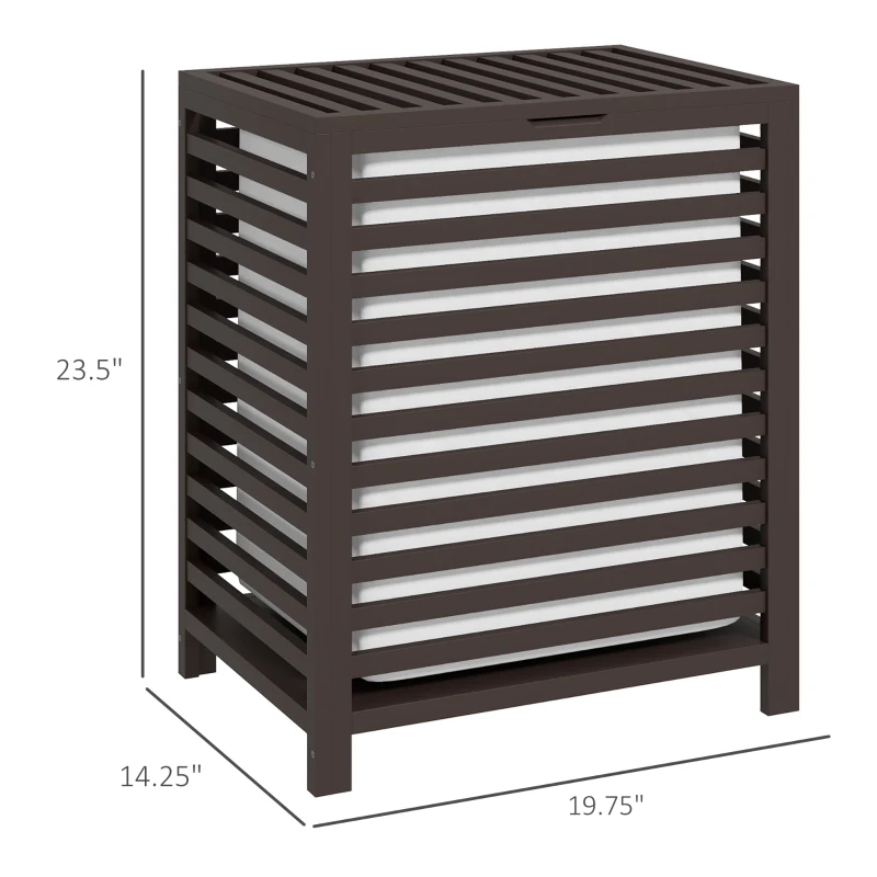 HOMCOM 55 L Bamboo Laundry Basket with Lid, Cloth Hamper with Removable Liner Bag, 19.75 x 14.25 x 23.5 Inches, Coffee