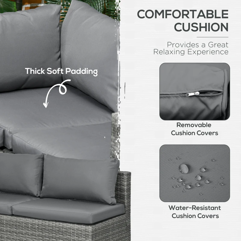 Outsunny 3 Pieces Rattan Wicker Outdoor Conversation Furniture Set w/ Loveseats Coffee Table Cushions for Garden, Patio, Grey