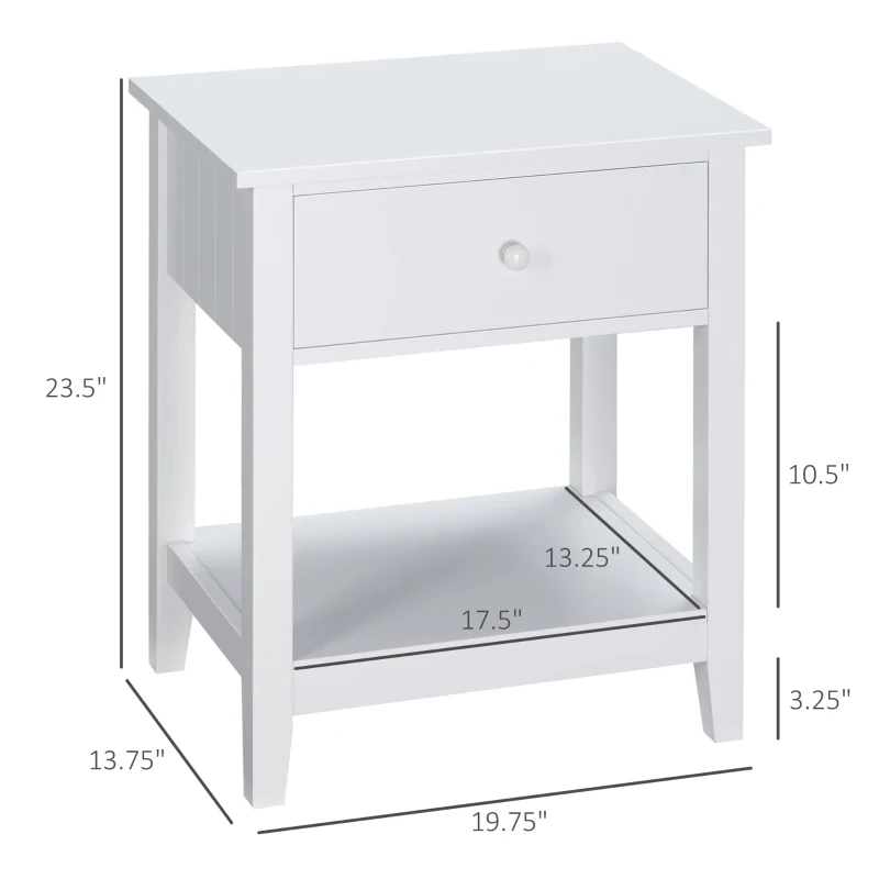 HOMCOM End Table, 2-tier Side Table with Drawer and Storage Shelf, Modern Side Table for Living Room, White