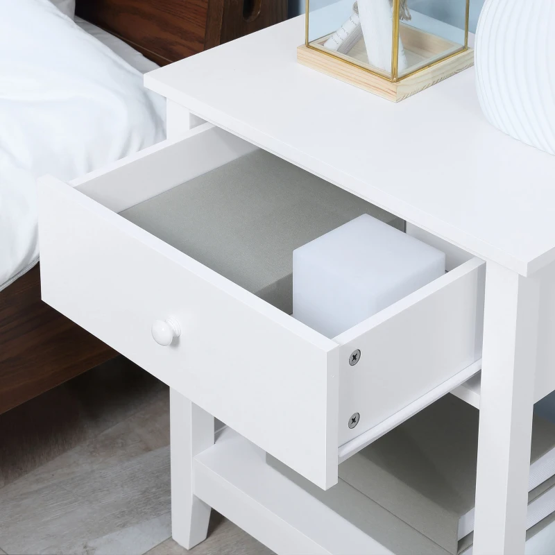 HOMCOM End Table, 2-tier Side Table with Drawer and Storage Shelf, Modern Side Table for Living Room, White