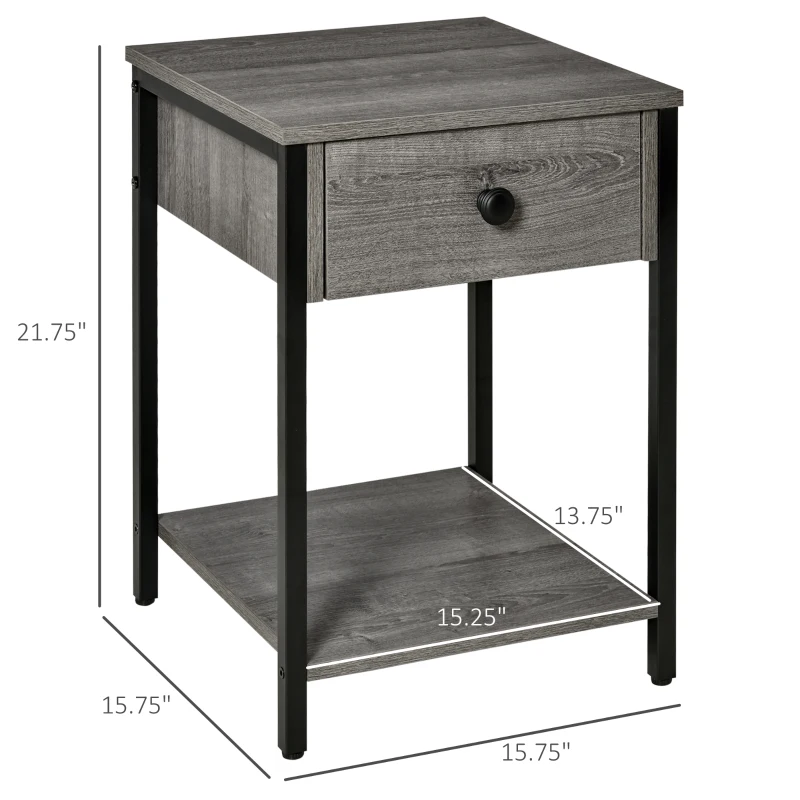 HOMCOM Industrial Side Table, End Table with Drawer and Storage Shelf for Living Room, Gray