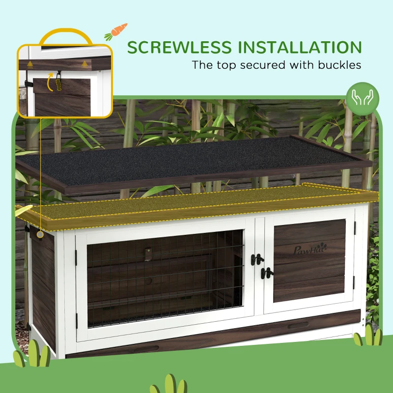 PawHut 46" Outdoor Rabbit Hutch w/ Removable Trays & Ramp for 1-2 Rabbits