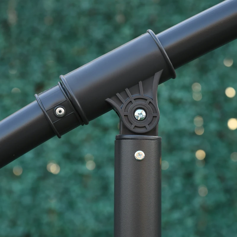 Outsunny 10ft Offset Patio Umbrella with Base, Garden Hanging Parasol with Crank, Banana Cantilever Umbrella Sun Shade, Blue