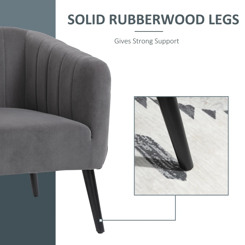 HOMCOM Luxury Velvet Fabric Accent Armchair with Thick Padding, High Armrests, and Channel Tufting, Grey