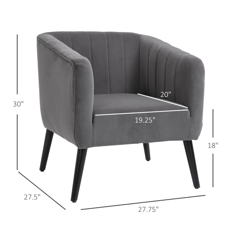 HOMCOM Luxury Velvet Fabric Accent Armchair with Thick Padding, High Armrests, and Channel Tufting, Grey