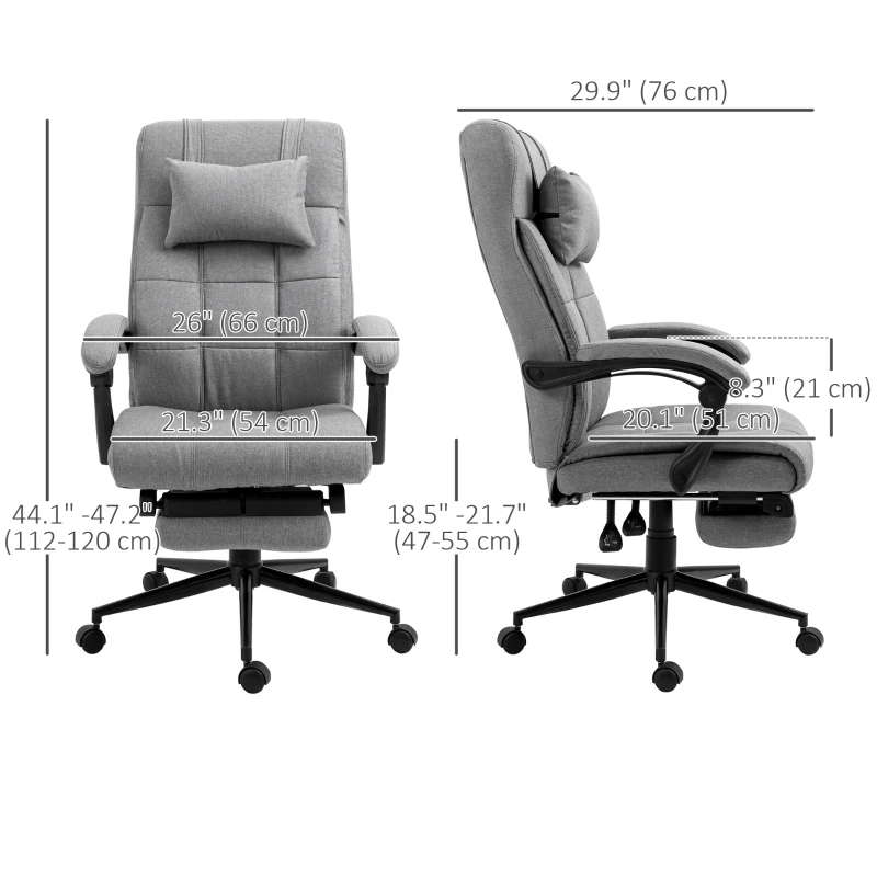 Vinsetto Executive Office Chair High Back Linen-Feel Fabric Swivel Chair with Upholstered Retractable Footrest, Headrest and Armrest, Light Grey