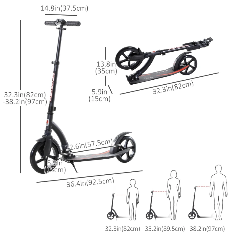 Soozier Teens Adult Kick Scooter Foldable Adjustable Aluminum Ride On Toy For 14+ w/ Shock mitigation system Black