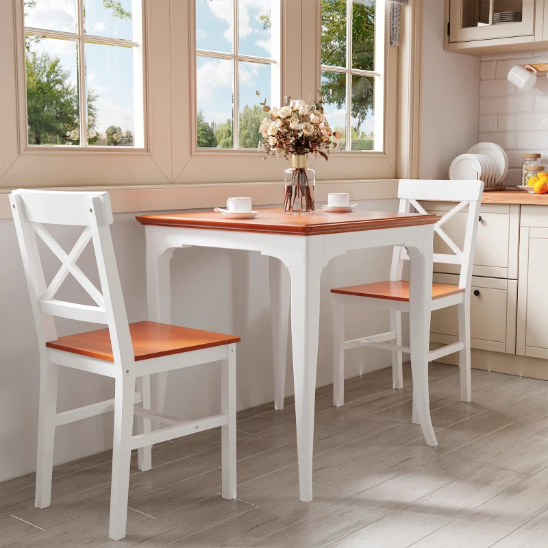 HOMCOM Wooden Dining Chairs Set of 2, Kitchen Chairs with Cross Back, Solid Structure for Living Room and Dining Room, White