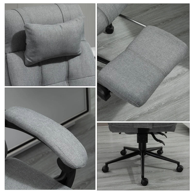 Vinsetto Executive Office Chair High Back Linen-Feel Fabric Swivel Chair with Upholstered Retractable Footrest, Headrest and Armrest, Light Grey