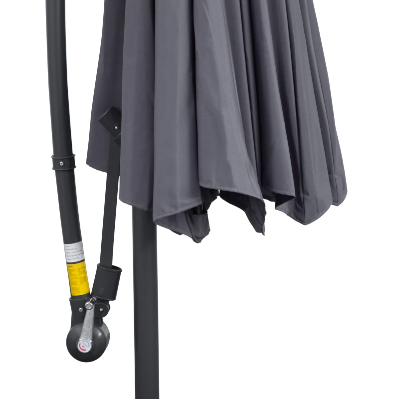 Outsunny 10ft Offset Patio Umbrella with Base, Garden Hanging Parasol with Crank, Banana Cantilever Umbrella Sun Shade, Grey
