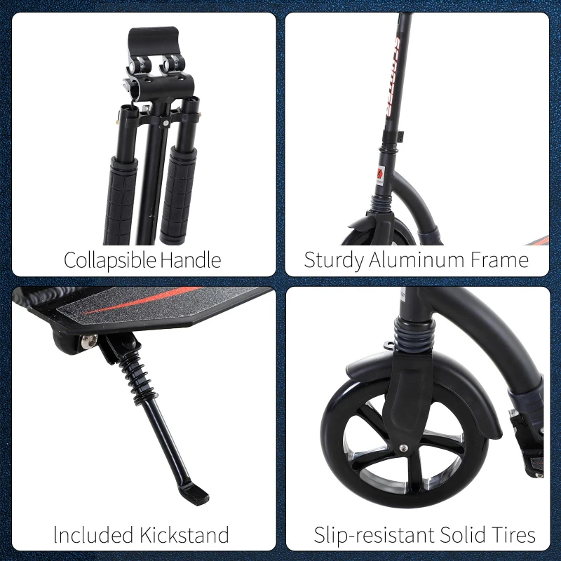 Soozier Teens Adult Kick Scooter Foldable Adjustable Aluminum Ride On Toy For 14+ w/ Shock mitigation system Black