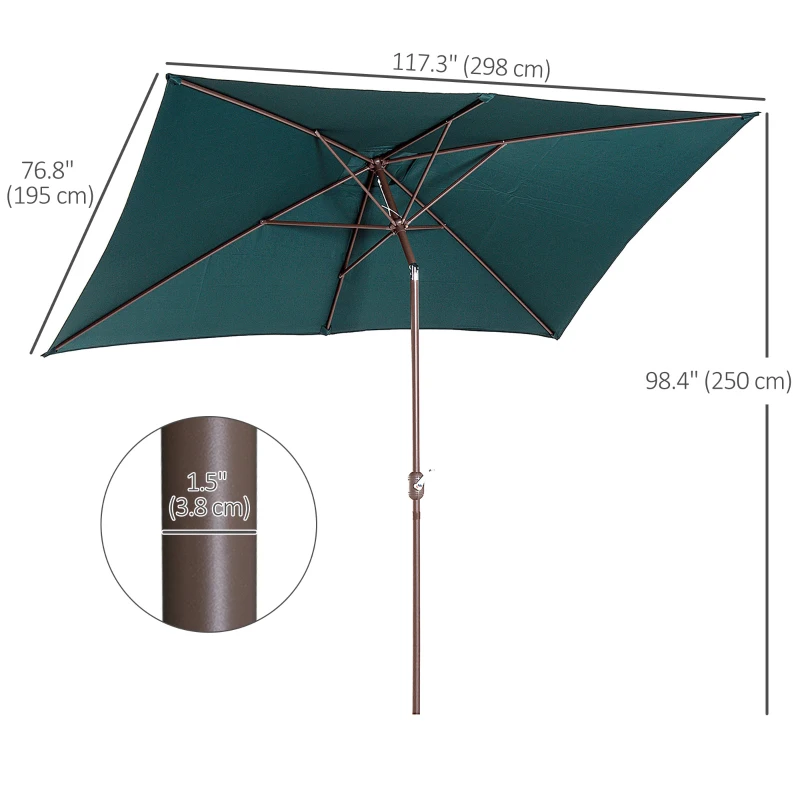 Outsunny 6.5x10ft Rectangle Aluminum Tilt Patio Umbrella Garden Market Parasol Outdoor Sunshade Canopy with Crank(Green)