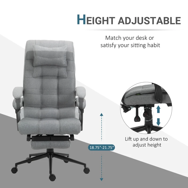 Vinsetto Executive Office Chair High Back Linen-Feel Fabric Swivel Chair with Upholstered Retractable Footrest, Headrest and Armrest, Light Grey