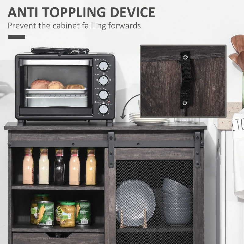 HOMCOM Farmhouse Sideboard Buffet Cabinet Sliding Door Coffee Bar Table with 2 Drawers, 2 Shelves, for Living Room, Dining Room, Kitchen, Entryway, Dark Brown