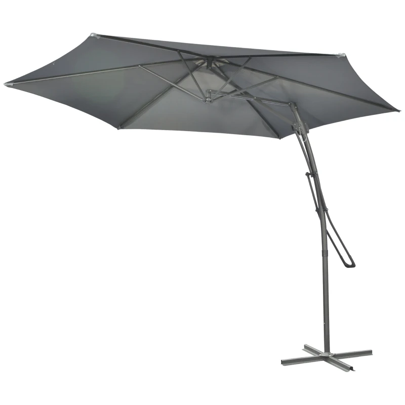 Outsunny 10ft Cantilever Patio Umbrella Offset Parasol with Crank Handle, Cross Base for Garden, Deck, Dark Grey