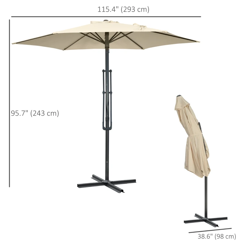 Outsunny 10ft Cantilever Patio Umbrella Offset Parasol with Crank Handle, Cross Base for Garden, Deck, Cream White