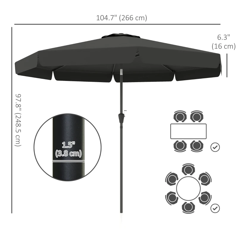 Outsunny 8.5 ft Outdoor Market Table Umbrella, Round Patio Umbrella with Tilt and Crank for Garden, Backyard, Deck, Black