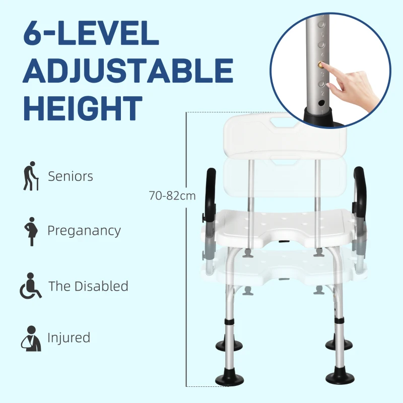 HOMCOM Adjustable Shower Chair, Bath Chair with U Shaped Seat, Anti-slip Shower Bench for Seniors, Tool-Free Assembly, 299lbs