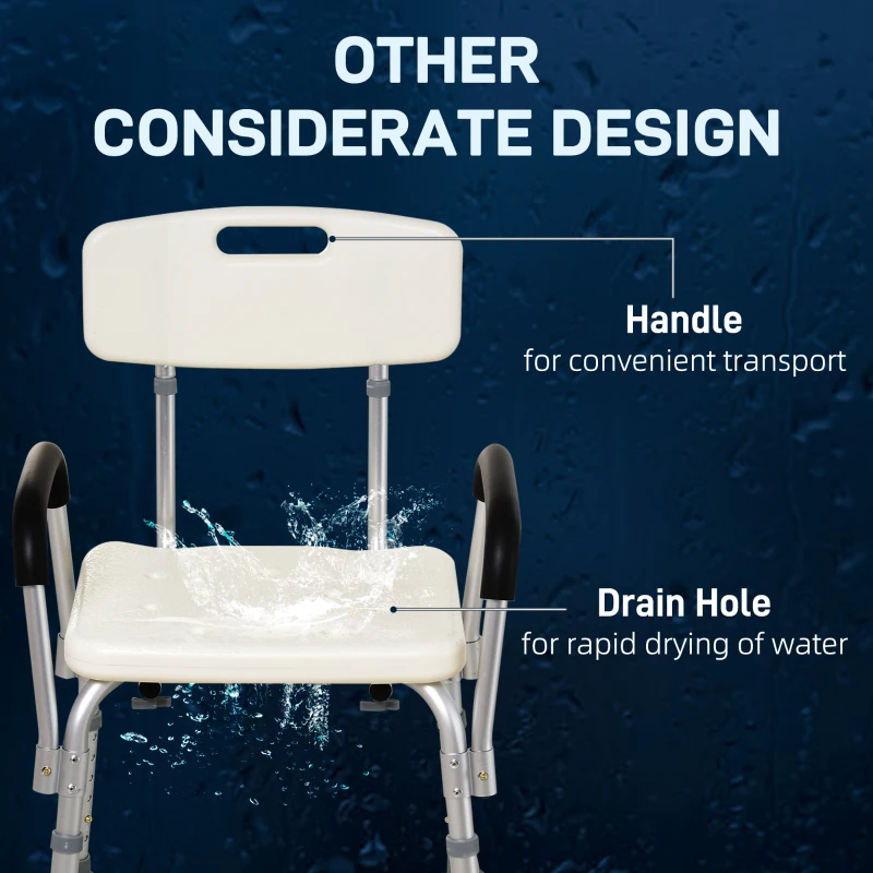 HOMCOM Adjustable Medical Shower Chair with Back, Bathtub Bench Bath Seat with Padded Arms, Non Slip Tub Safety for Disabled, Seniors, Elderly
