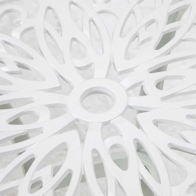 Outsunny 21" Square Outdoor End Table, Cast Aluminum Patio Side Table with Umbrella Hole for Garden, Balcony, Poolside, White