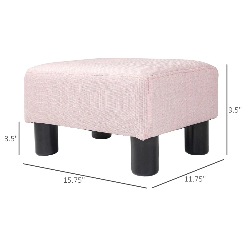 HOMCOM Small Ottoman Foot Rest, Foot Stool with Linen Fabric Upholstery and Plastic Legs, Cube Ottoman, Pink