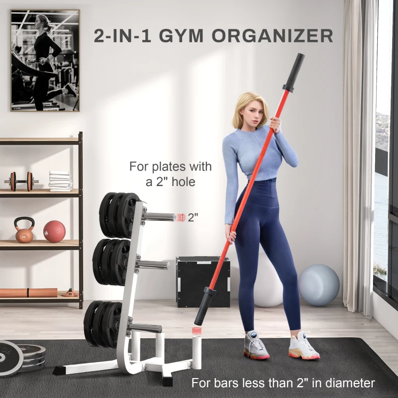 Soozier 2-Inch Weight Plate Rack with Barbell Bar Holders, Olympic Weight Tree, 660 lbs. Capacity, White