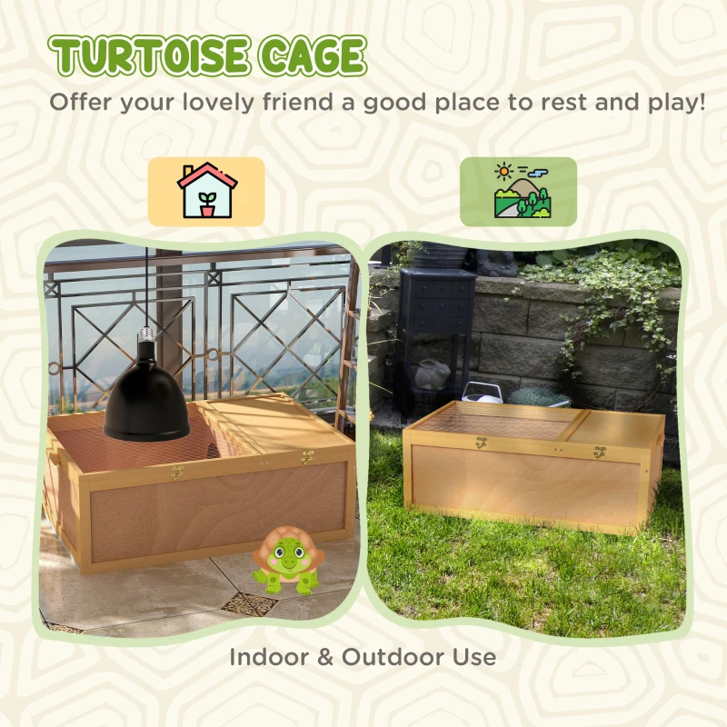 PawHut Wooden Tortoise Enclosure with Two Room Design, for Indoor Use, 37" x 25" x 13", Nature Wood