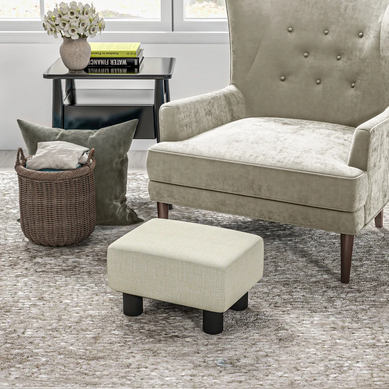 HOMCOM Small Ottoman Foot Rest, Foot Stool with Linen Fabric Upholstery and Plastic Legs, Cube Ottoman, Beige