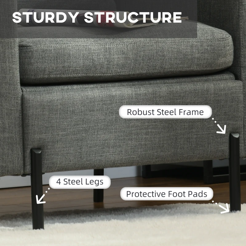 HOMCOM Armchair, Fabric Accent Chair, Modern Living Room Chair with Metal Legs, 2 Side Pockets for Bedroom, Grey